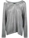 Avant Toi Linen Cotton V-neck Pullover With Lamination And Strass In White