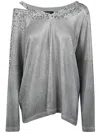Avant Toi Women Linen Cotton V-neck Pullover With Lamination And Strass In Blue