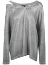 AVANT TOI LINEN COTTON V-NECK PULLOVER WITH LAMINATION AND STRASS
