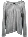 Avant Toi Linen Cotton V-neck Pullover With Lamination And Strass In Ice