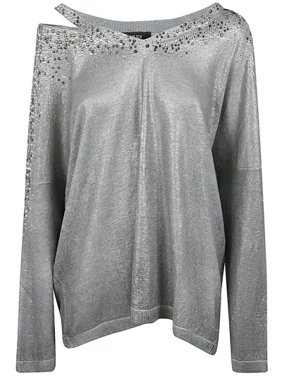 Avant Toi Linen Cotton V-neck Pullover With Lamination And Rhinestones Clothing In White