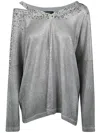 Avant Toi Linen Cotton V-neck Pullover With Lamination And Strass In White