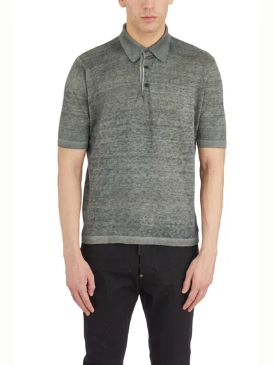 Avant Toi Linen Knit Polo Shirt In Gray