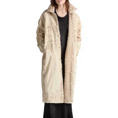 Avant Toi Long Coat With Fur Trim In Taupe In Neutral