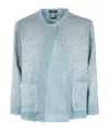 Avant Toi Round Neck Micro Mat Stitch Jacket With Studs And Strass In Blue