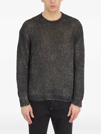 Avant Toi Crew Neck Sweater In Cotton And Linen In Black
