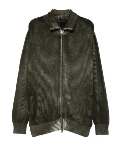Avant Toi Long-sleeved Zip-up Cardigan In Green