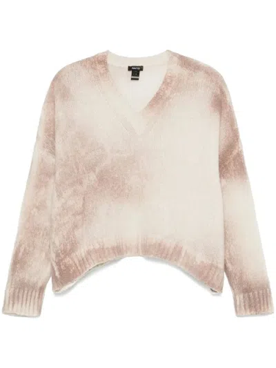 Avant Toi Marble Effect Brushed Cashmere And Silk V Neck Oversized Pullover Clothing In Brown