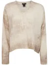 Avant Toi Marble Effect Brushed Cashmere And Silk V Neck Oversized Pul In Nutmeg