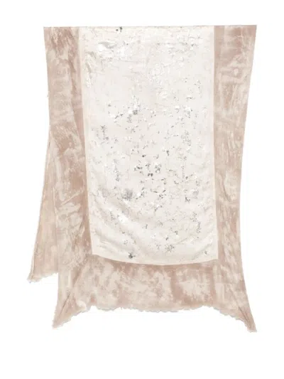 Avant Toi Marble Lamination Effect Silk Scarf With Destroyed Edges 165