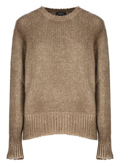 Avant Toi Melange Cashmere Sweater With Braided Texture And Ribbed Accents In Brown