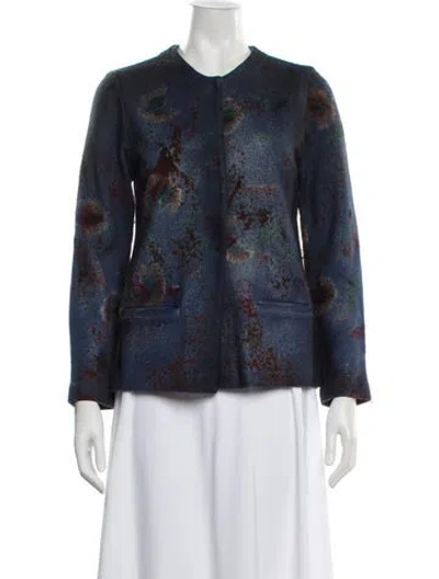 Pre-owned Avant Toi Merino Wool Floral Print Evening Jacket In Blue