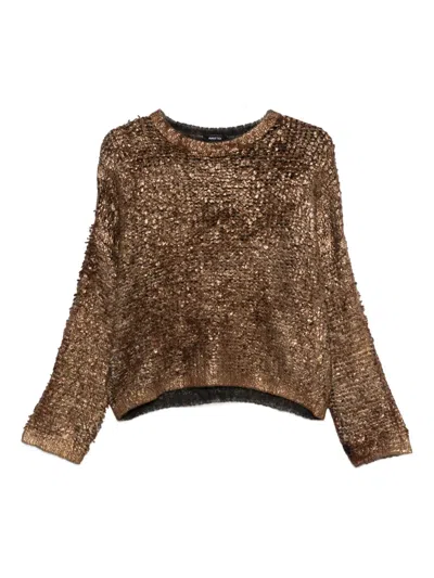 Avant Toi Metallic-finish Round-neck Sweater In Gold