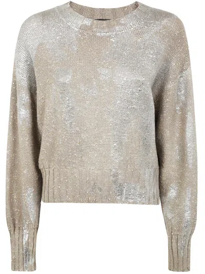 Avant Toi Metallic Knots On Cotton Roundneck Pullover With Lamination Clothing In Brown
