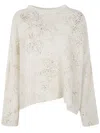 Avant Toi "moss" Stitch Round Neck Over Pullover With Shadows, Lamination And Studs Clothing In White