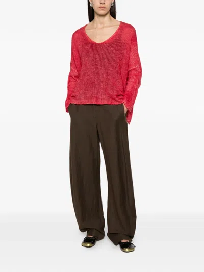 Avant Toi Open-knit V-neck Sweater In Animal Print