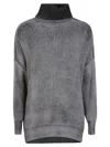 Avant Toi Overfit Turtleneck Sweater With Hand-painted Husky Pattern In Gray