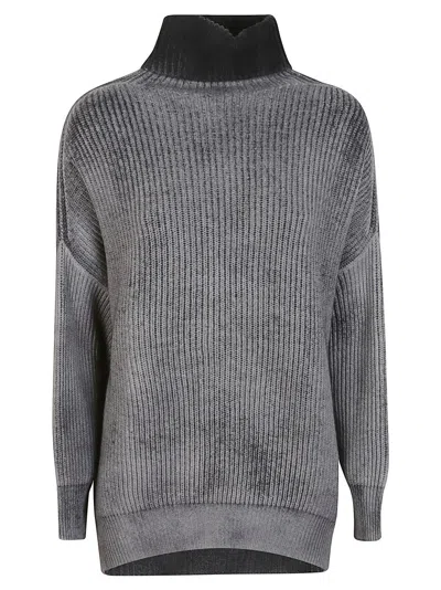 Avant Toi Overfit Turtleneck Sweater With Hand-painted Husky Pattern In Gray