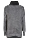Avant Toi Overfit Turtleneck Sweater With Hand-painted Husky Pattern In Gray
