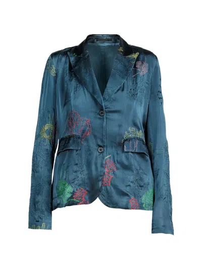 Avant Toi Poppy-embroidered Single-breasted Blazer In Blue