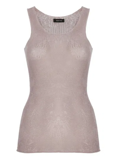 Avant Toi Purple Perforated Cashmere-blend Tank Top In Grey