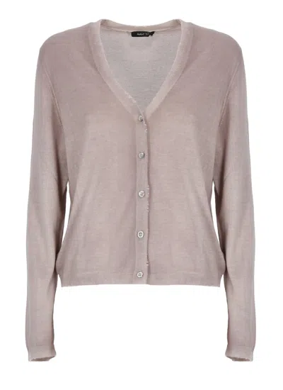 Avant Toi Purple Ribbed Trims Cashmere-silk Cardigan In Gray
