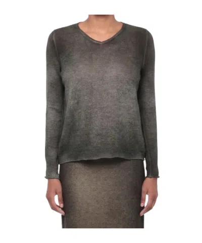 Avant Toi Raw-edge V-neck Knitted Sweater In Green