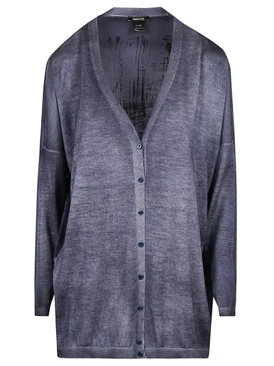 Avant Toi Rib Trim Dye Effect Cardigan In Brushed/blue Navy