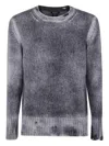 Avant Toi Hand Painted Round Neck Pullover In Cashmere Silk With Destr In Gray