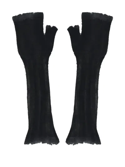 Avant Toi Ribbed Fingerless Gloves In Black