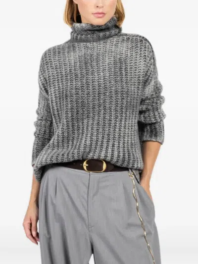 Avant Toi Ribbed Turtleneck Sweater In Gray