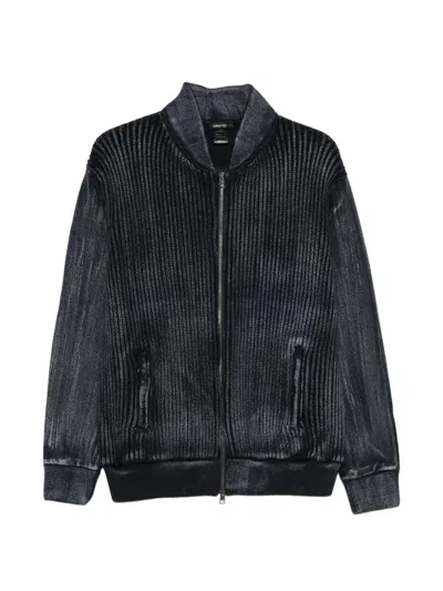 Avant Toi Ribbed-knit Panelled Bomber Jacket In Blue