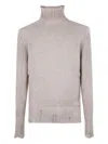 Avant Toi Hand Painted Cashmere And Silk High Neck Pullover With Destr In Neutral