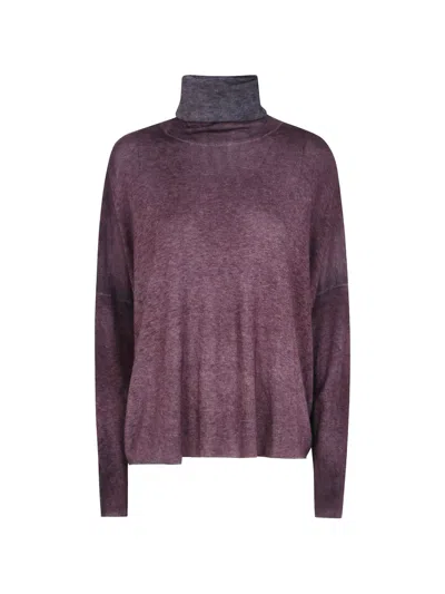 Avant Toi Sweater Hand Painted Ultralight Cashmere Wool High Neck Pull In Burgundy