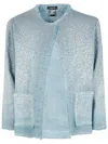 Avant Toi Round Neck Micro Mat Stitch Jacket With Studs And Strass In Blue