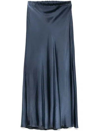 Avant Toi Satin Midi Skirt In Blue