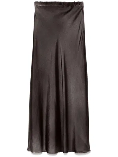 Avant Toi Satin Midi Skirt In Grey