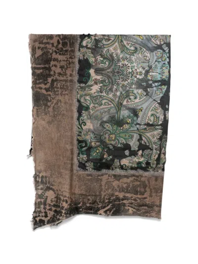 Avant Toi Scarf Hand Painted Paisley Print "foulard" In Brown