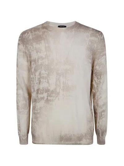 Avant Toi "shelley" Marble Effect Light Cashmere Reversible Roundneck In Brown