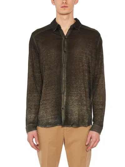 Avant Toi Acid-wash Button-up Shirt In Brown