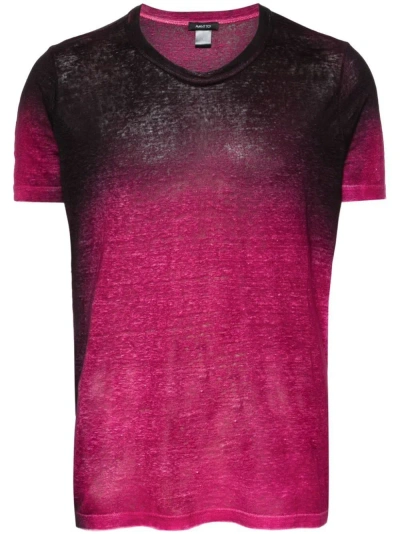 Avant Toi Short Sleeves Linen T-shirt In Pink & Purple