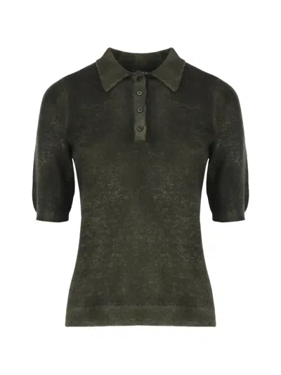 Avant Toi Green Ribbed Short-sleeve Polo Shirt
