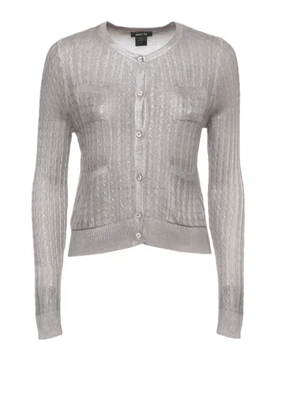 Avant Toi Silver Cotton Crewneck Cardigan In Gray