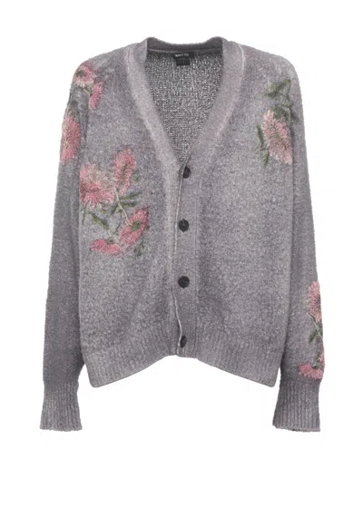 Avant Toi Slate Floral Asymmetric Cotton Cardigan In Gray