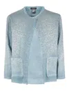 Avant Toi Round Neck Micro Mat Stitch Jacket With Studs And Strass In Blue