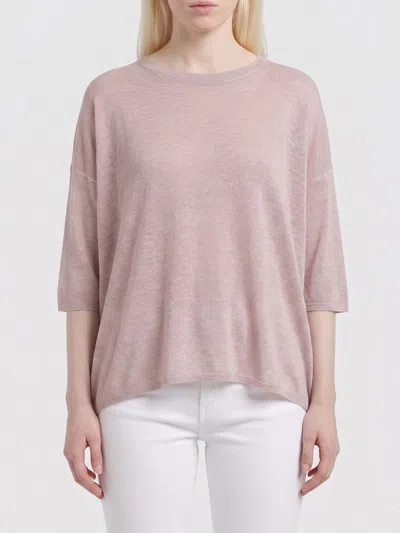 Avant Toi Crew Neck Knit In Linen And Cotton In Pink
