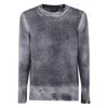 Avant Toi Hand Painted Round Neck Pullover In Cashmere Silk With Destroyed Edges In Gray
