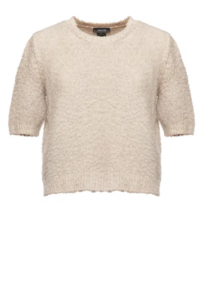 Avant Toi Textured Cropped Cotton Sweater With Fluffy Knit Finish In Neutral