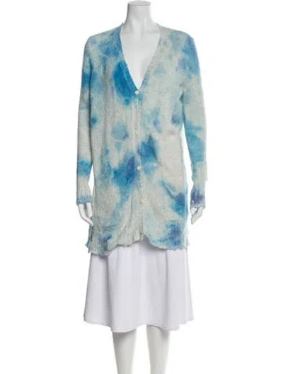 Pre-owned Avant Toi Tie-dye Print V-neck Sweater In Blue