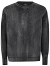 Avant Toi Tonal Effect Ribbed Round Neck Pullover In Cashmere And Wool With Cut Edges
